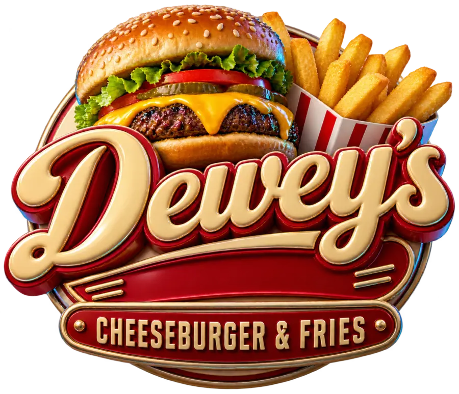 Dewey’s Cheeseburger and Fries sculpted burger logo
